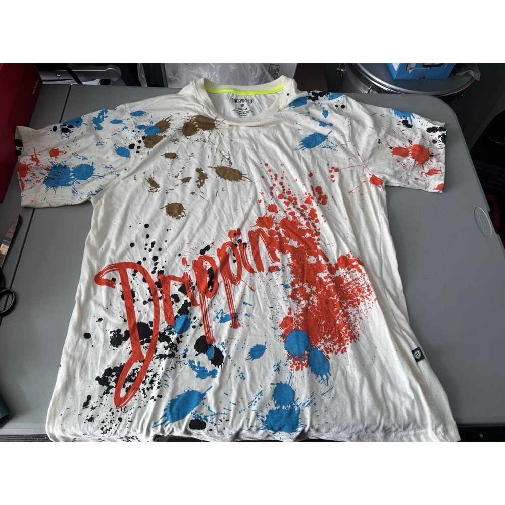 Encrypted Mens Drippin Multi Color Paint Splatter Crew Neck T-Shirt Size 4X